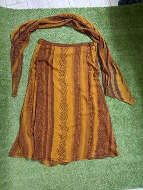 Kloz Studio Boho Skirt & Scarf Set Earth Tone Wrap Midi Artsy